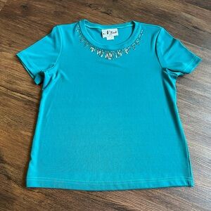 Petite Medium Embellished Teal Blouse EUC T-Shirt